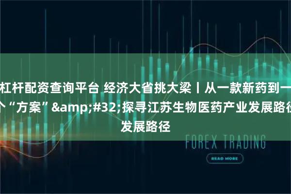 杠杆配资查询平台 经济大省挑大梁丨从一款新药到一个“方案” 探寻江苏生物医药产业发展路径